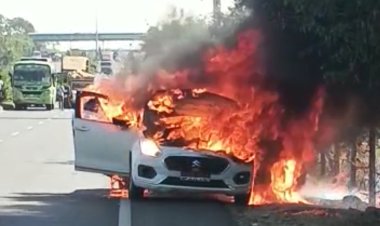 रतलाम जिले के बिलपांक टोल टैक्स के करीब चलती कार में लगी आग : रतलाम